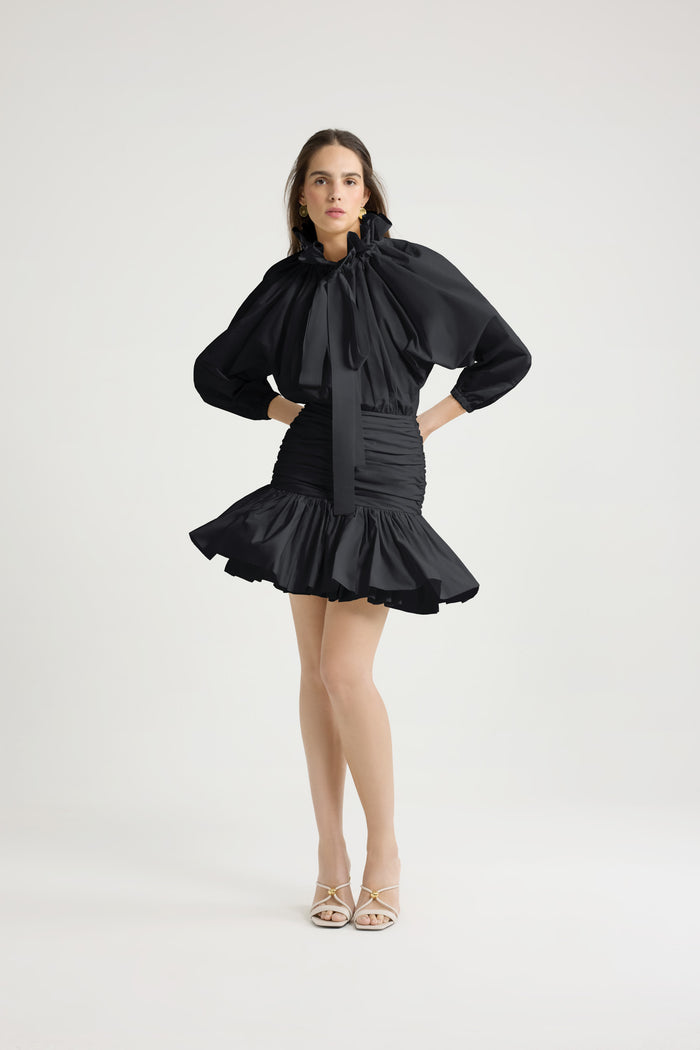 Jean Patou Robe Courte à Manches Bouffantes En Faille Recyclée Black