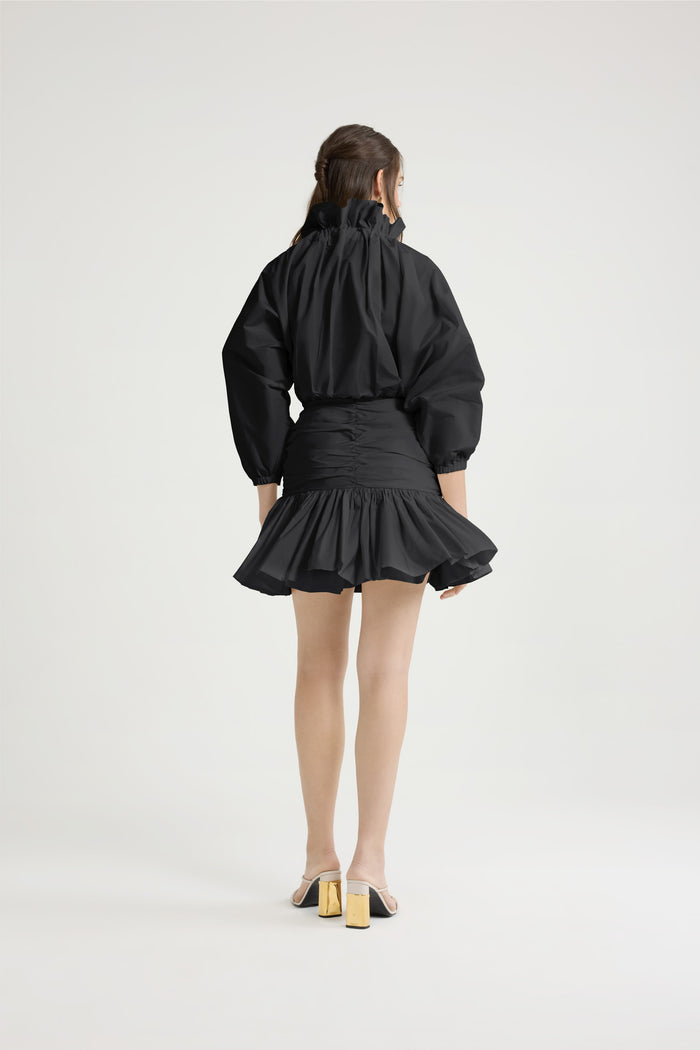 Jean Patou Robe Courte à Manches Bouffantes En Faille Recyclée Black
