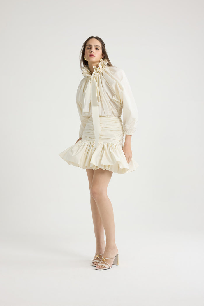 Jean Patou Robe Courte à Manches Bouffantes En Faille Recyclée Ivory