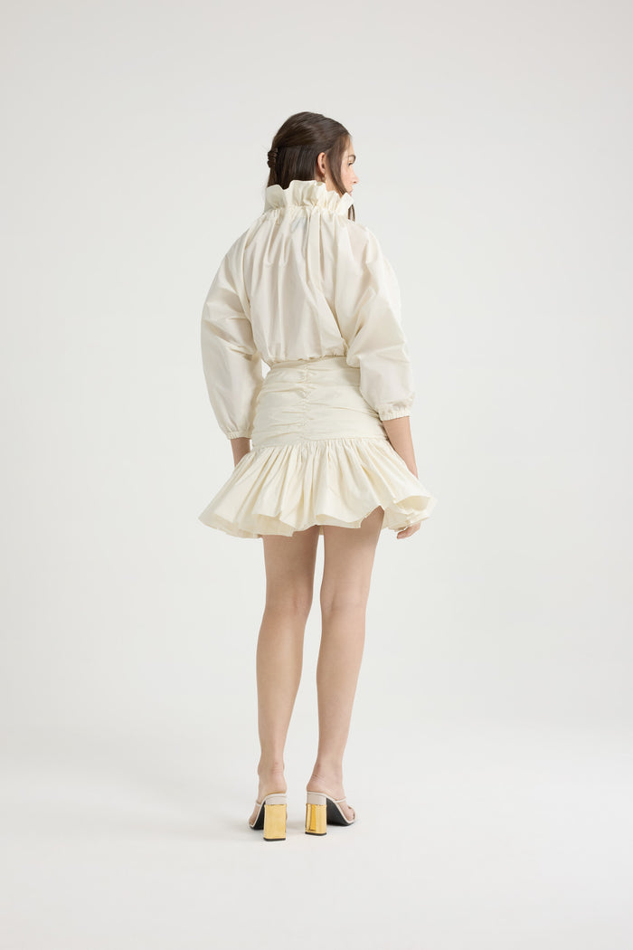 Jean Patou Robe Courte à Manches Bouffantes En Faille Recyclée Ivory