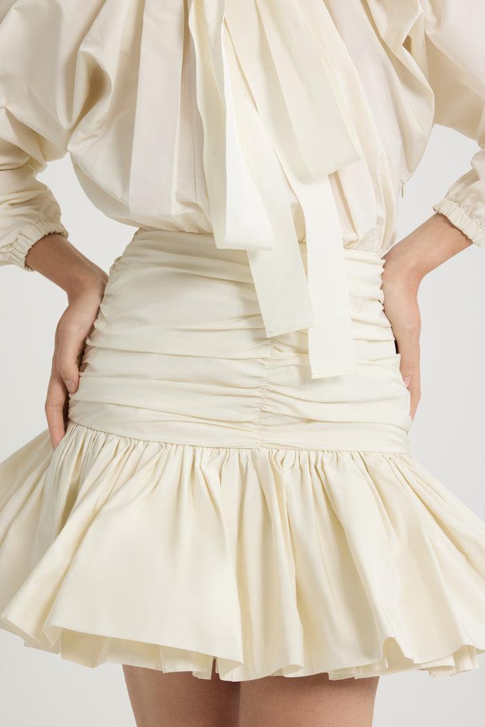 Jean Patou Robe Courte à Manches Bouffantes En Faille Recyclée Ivory