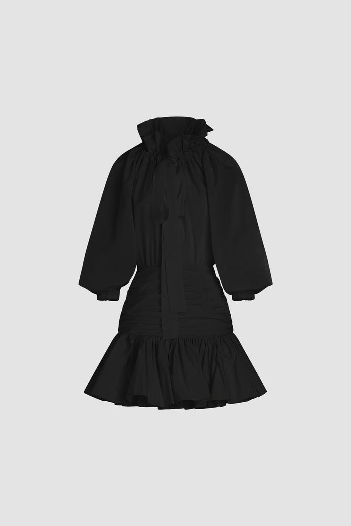 jean patou Robe courte à manches bouffantes en faille recyclée Black