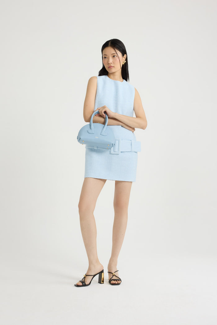 Jean Patou Robe Courte Ceinturée En Tweed De Coton Bio Léger Skylight Blue
