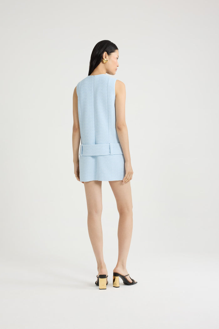 Jean Patou Robe Courte Ceinturée En Tweed De Coton Bio Léger Skylight Blue
