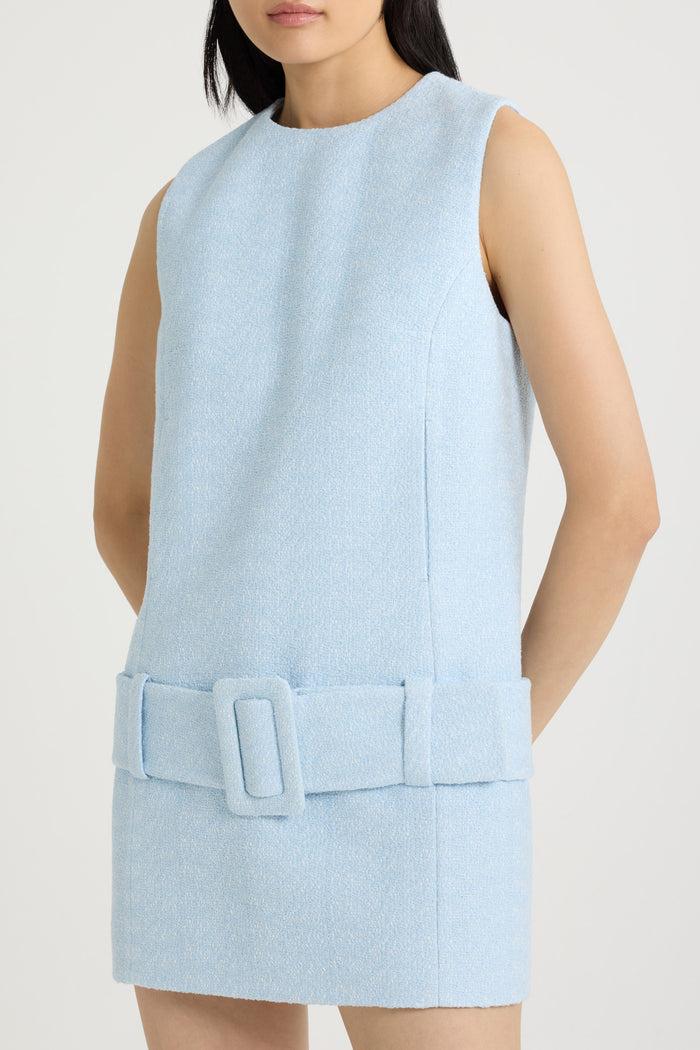 Jean Patou Robe Courte Ceinturée En Tweed De Coton Bio Léger Skylight Blue
