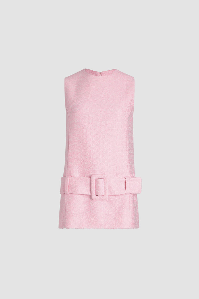 jean patou Robe courte ceinturée en tweed de coton bio léger Primrose Pink