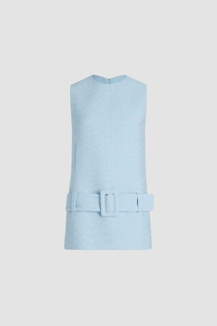 jean patou Robe courte ceinturée en tweed de coton bio léger Skylight Blue
