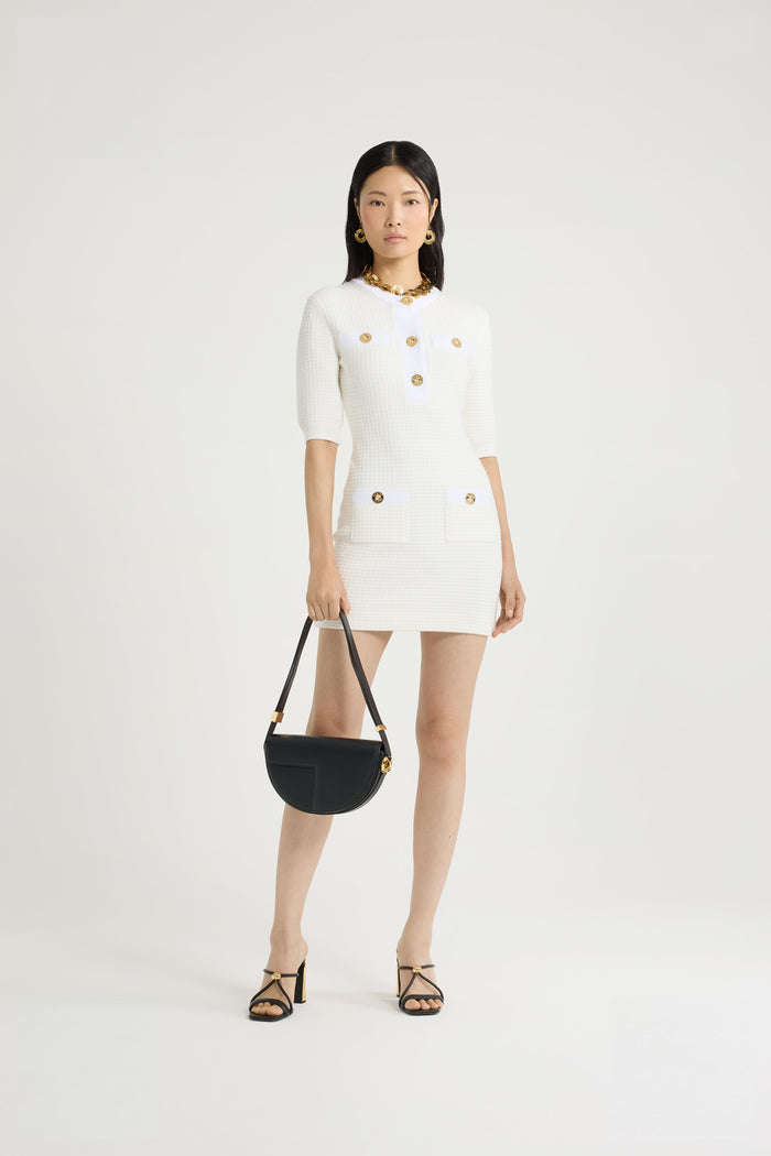 Jean Patou Robe Courte En Maille De Coton Gaufrée Ivory