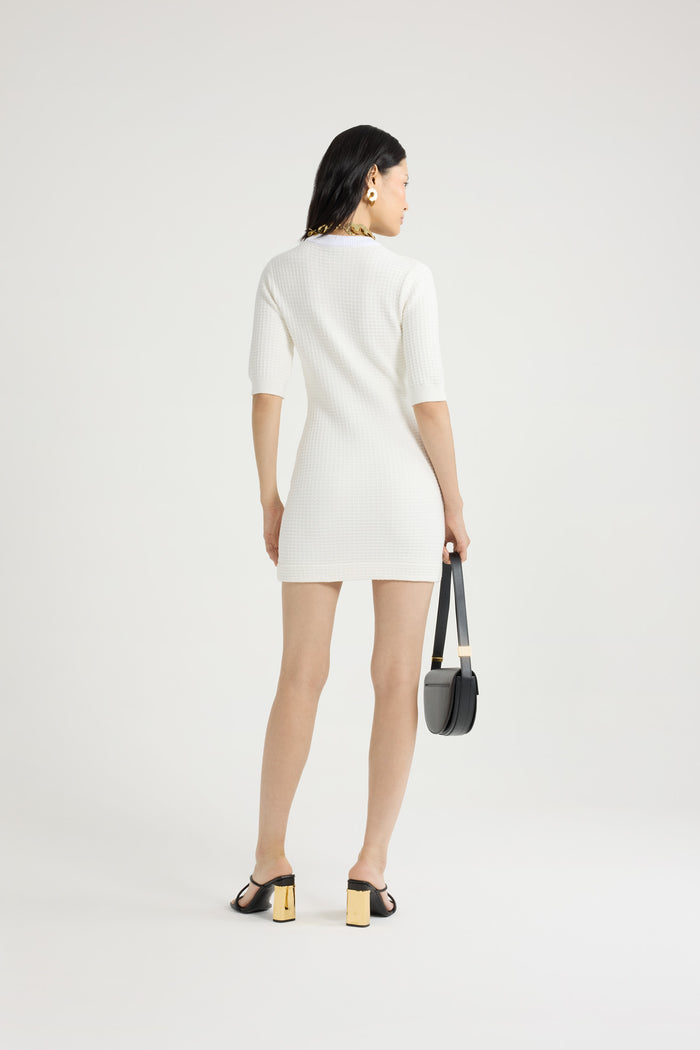 Jean Patou Robe Courte En Maille De Coton Gaufrée Ivory