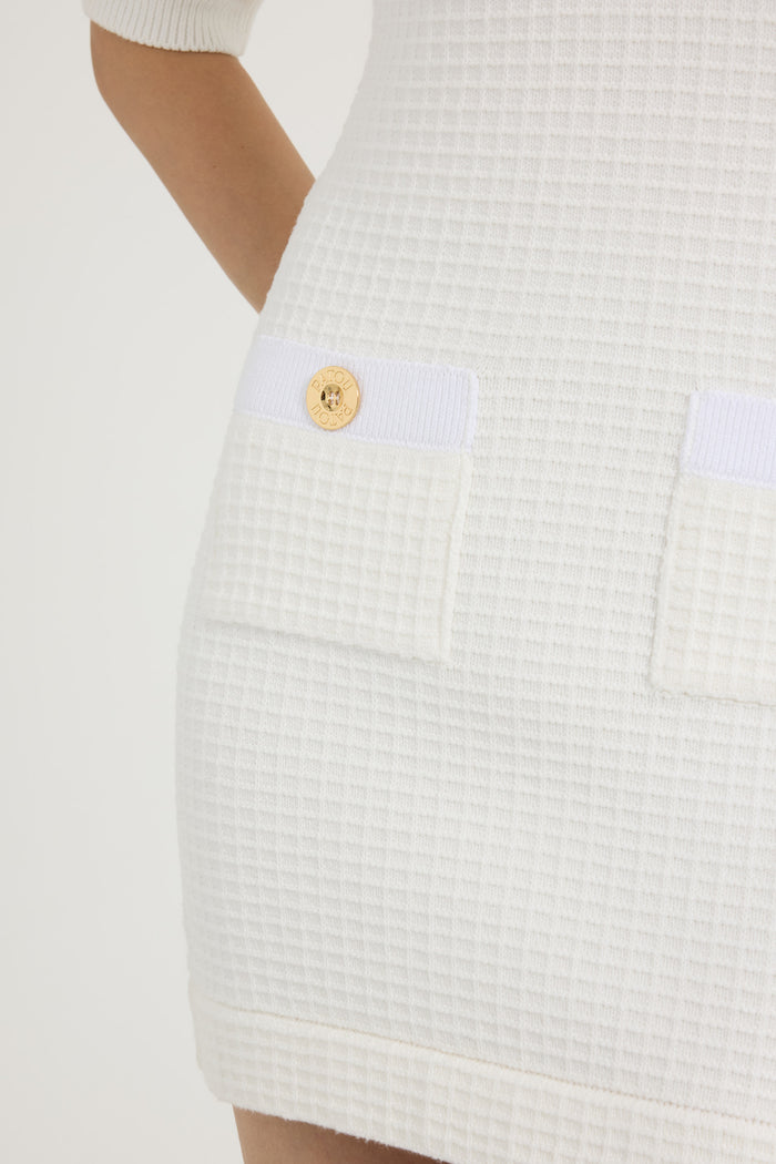 Jean Patou Robe Courte En Maille De Coton Gaufrée Ivory