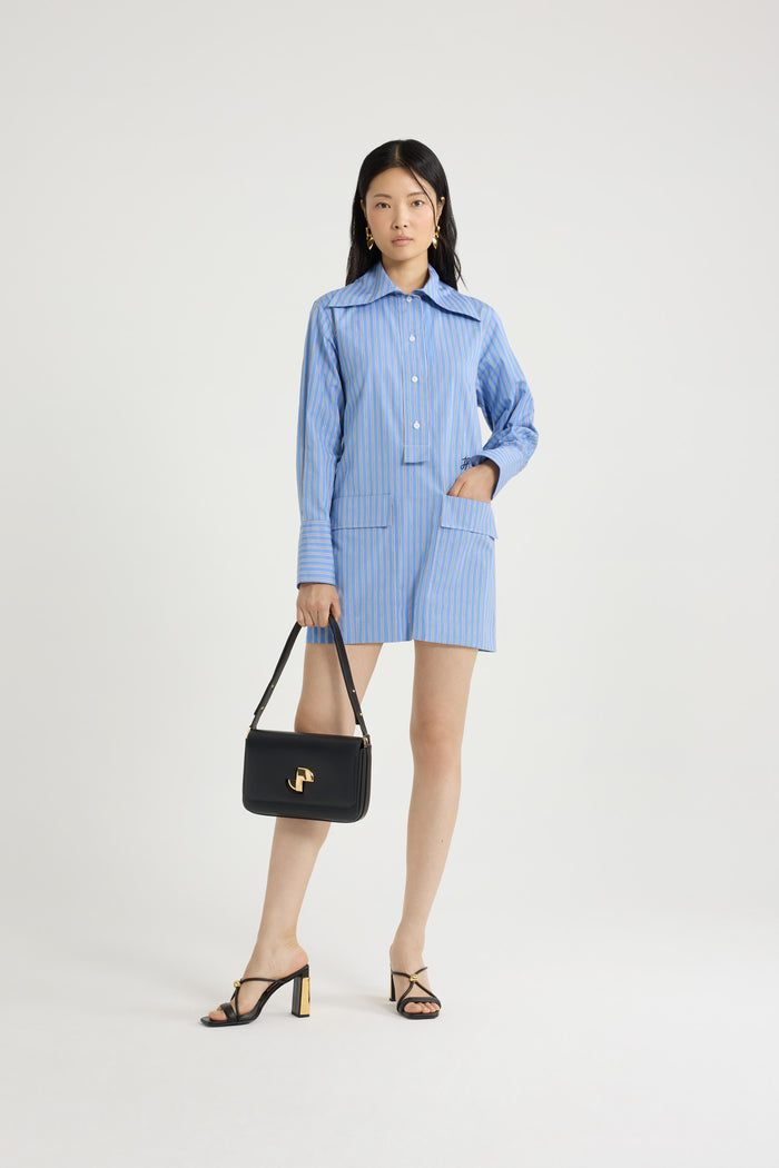 Jean Patou Robe Courte En Popeline De Coton Bio Imprimée Heritage Blue Stripes