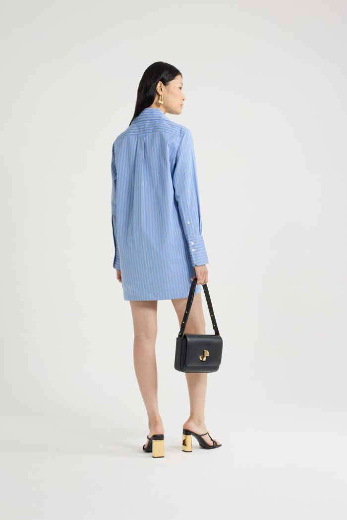 Jean Patou Robe Courte En Popeline De Coton Bio Imprimée Heritage Blue Stripes