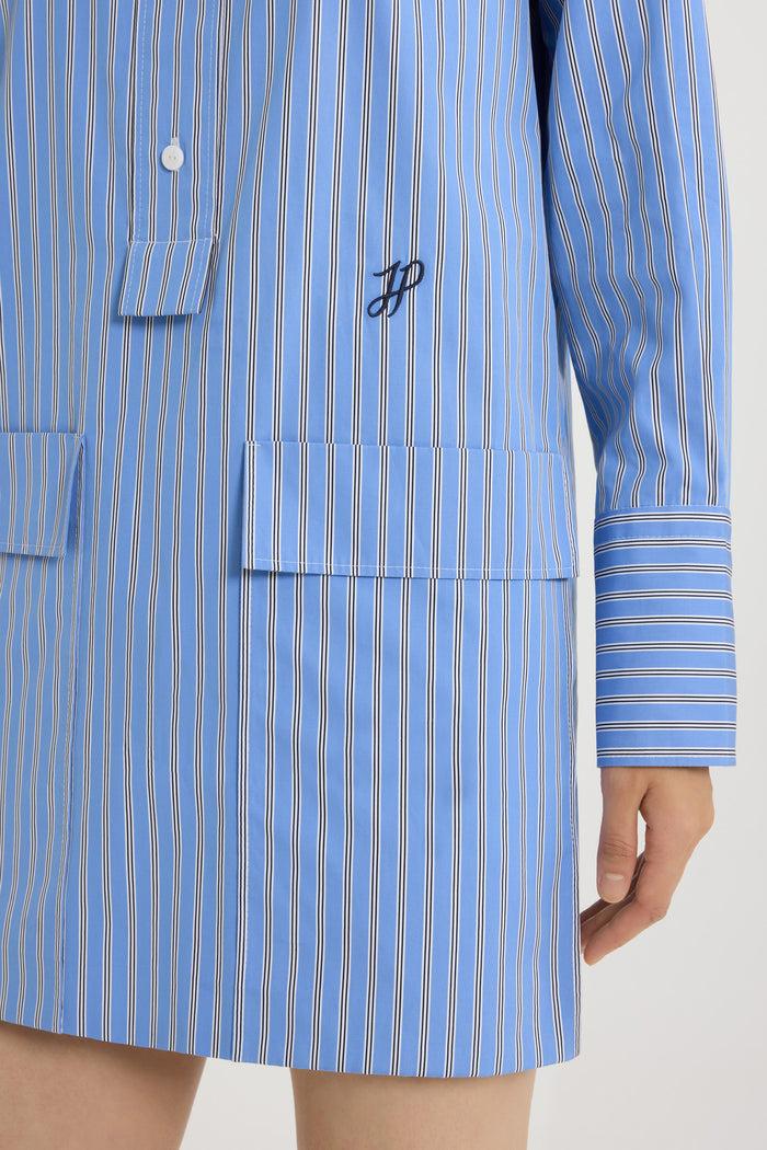 Jean Patou Robe Courte En Popeline De Coton Bio Imprimée Heritage Blue Stripes