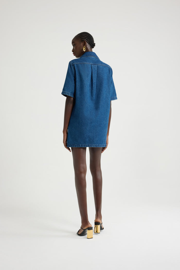 Jean Patou Robe Courte Zippée En Denim De Coton Ink Blue