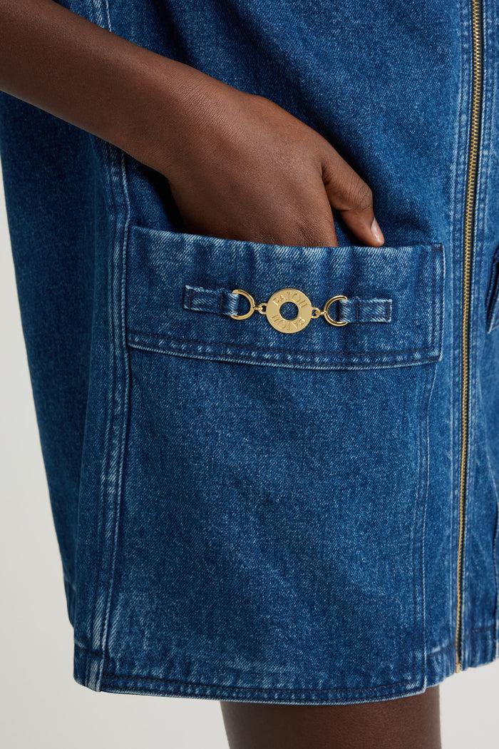 Jean Patou Robe Courte Zippée En Denim De Coton Ink Blue