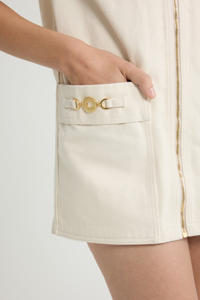 Jean Patou Robe Courte Zippée En Denim De Coton Natural