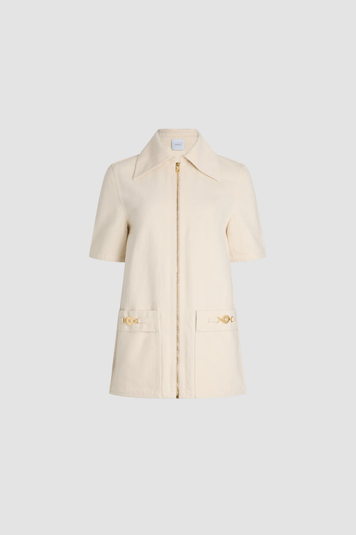 jean patou Robe courte zippée en denim de coton Natural