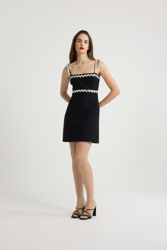 Jean Patou Robe Décorée De Strass En Tweed De Coton Black