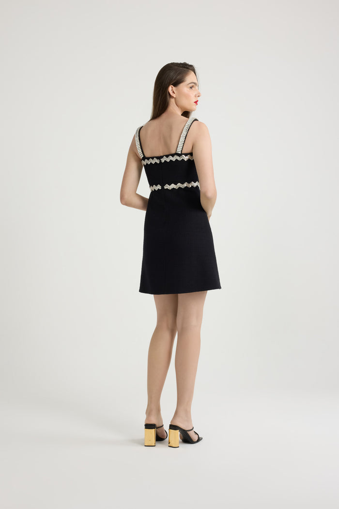 Jean Patou Robe Décorée De Strass En Tweed De Coton Black