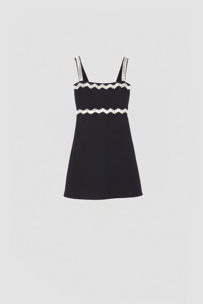 jean patou Robe décorée de strass en tweed de coton Black