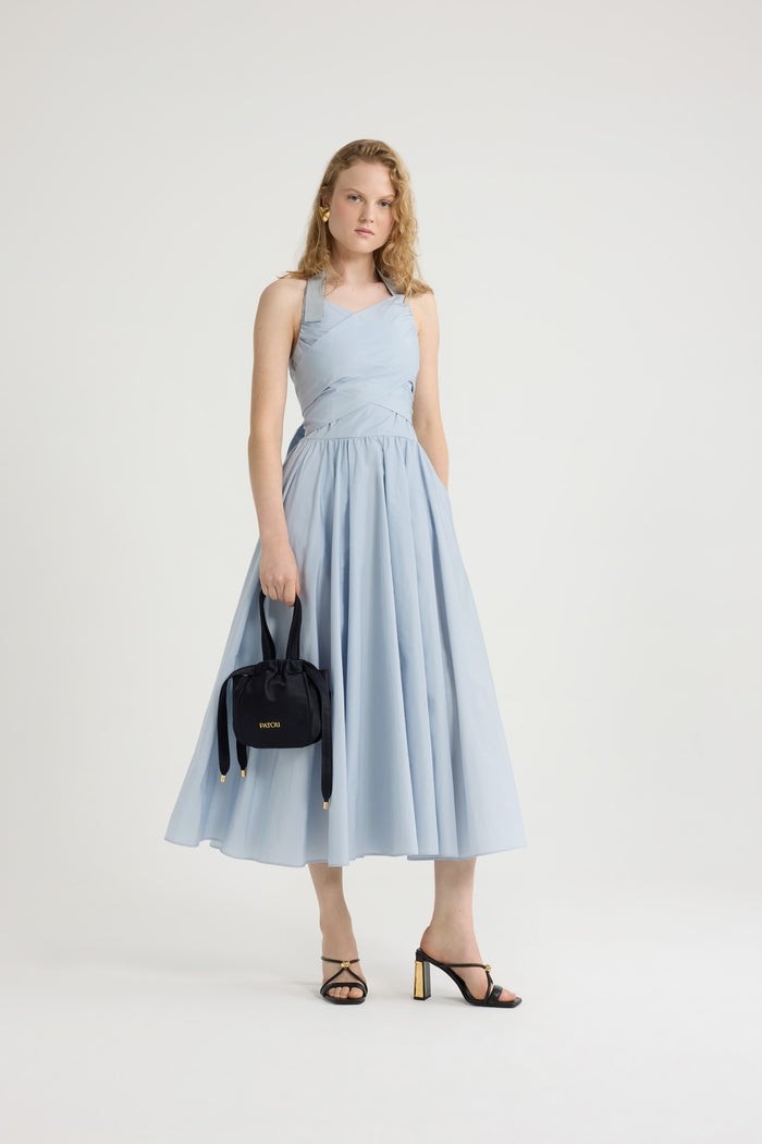 Jean Patou Robe Longue Dos Nu En Faille Recyclée Pearl Blue