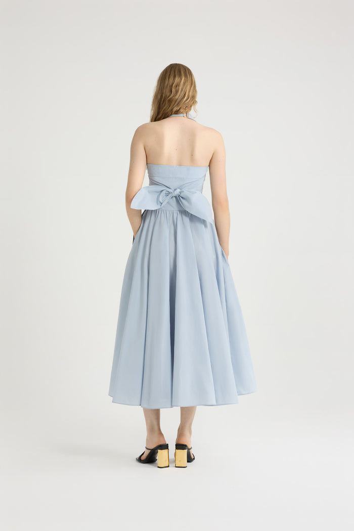 Jean Patou Robe Longue Dos Nu En Faille Recyclée Pearl Blue