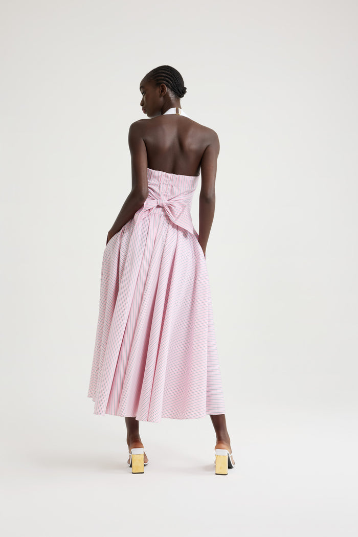Jean Patou Robe Longue Dos Nu En Popeline De Coton Bio Imprimée Primrose Pink Stripes