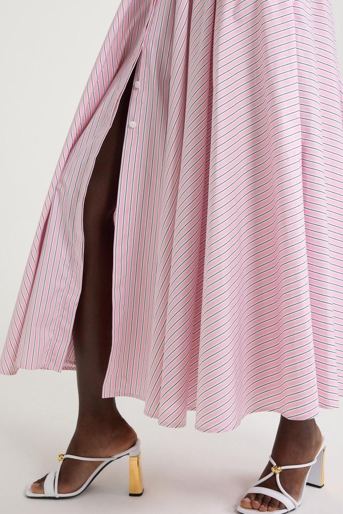 Jean Patou Robe Longue Dos Nu En Popeline De Coton Bio Imprimée Primrose Pink Stripes
