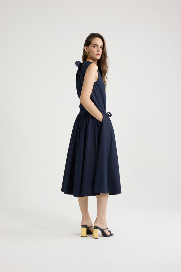 Jean Patou Robe Midi Boutonnée En Popeline De Coton Bio Navy Black