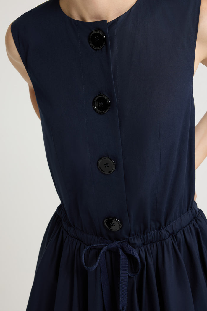 Jean Patou Robe Midi Boutonnée En Popeline De Coton Bio Navy Black