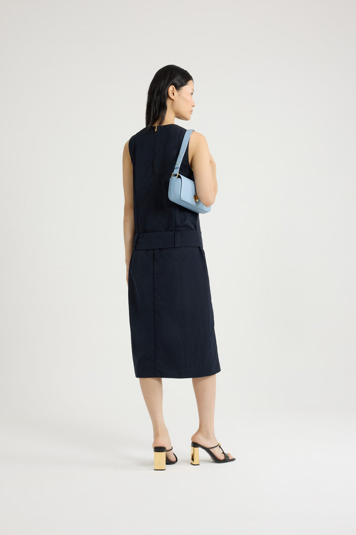 Jean Patou Robe Midi Ceinturée En Nylon Léger Recyclé Navy Black