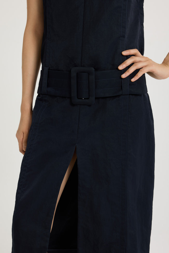 Jean Patou Robe Midi Ceinturée En Nylon Léger Recyclé Navy Black