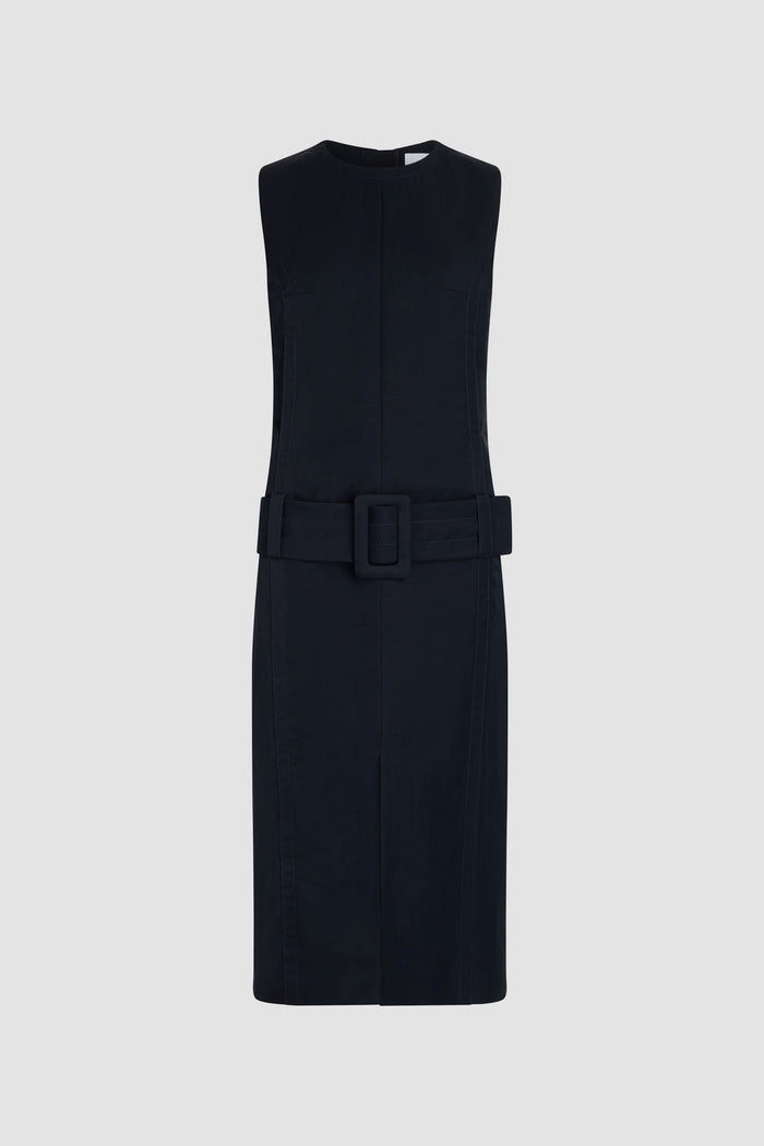 jean patou Robe midi ceinturée en nylon léger recyclé Navy Black