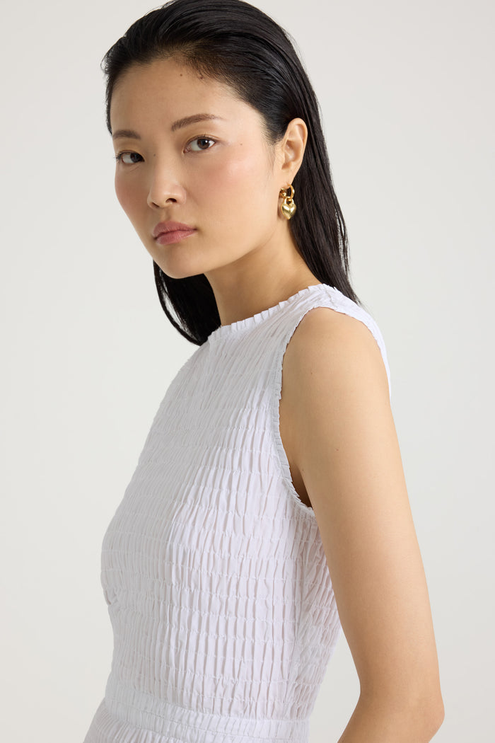 Jean Patou Robe Midi Smockée à Ourlet Volanté En Faille Recyclé White