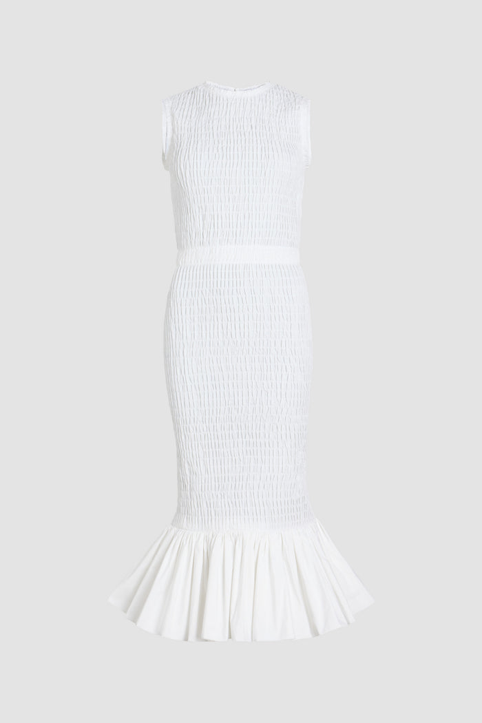 jean patou Robe midi smockée à ourlet volanté en faille recyclé White