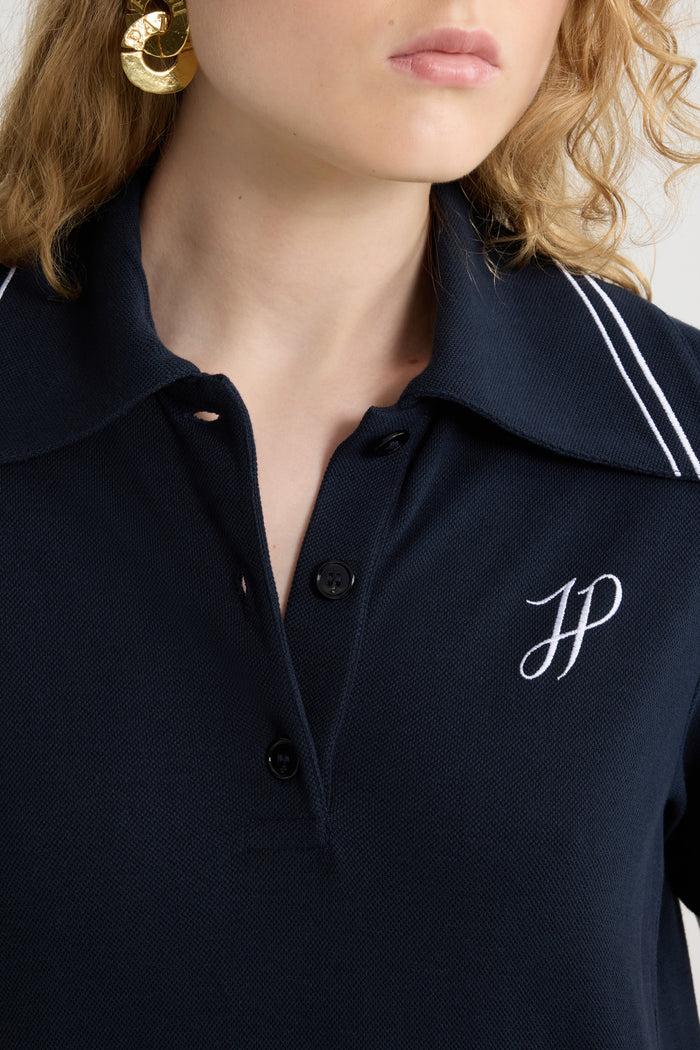Jean Patou Robe Polo Courte à Monogramme JP Brodé En Coton Bio Piqué Navy Black