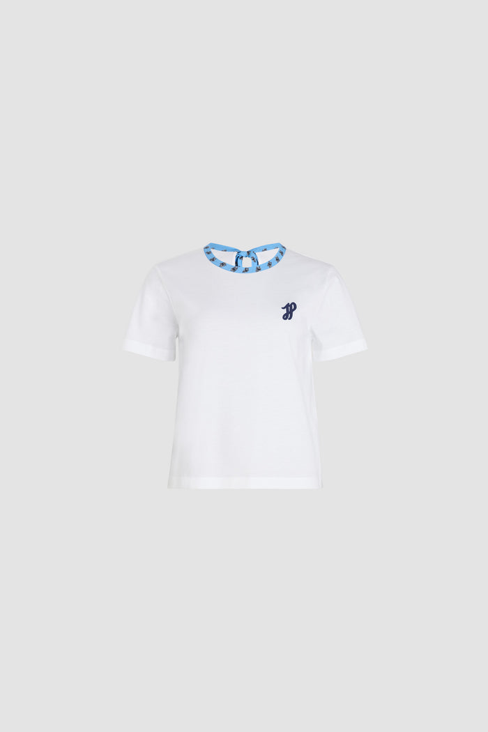 jean patou T-shirt à col imprimé en coton bio Small Provence Blue