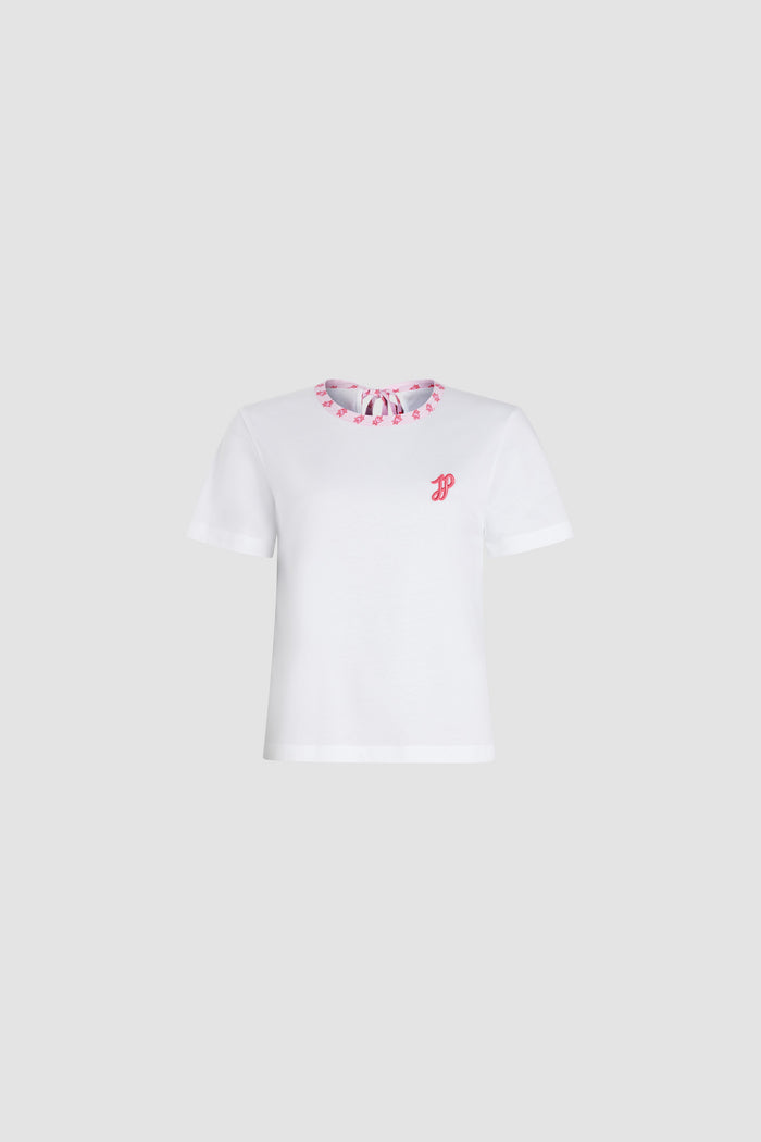 jean patou T-shirt à col imprimé en coton bio Small Provence Pink