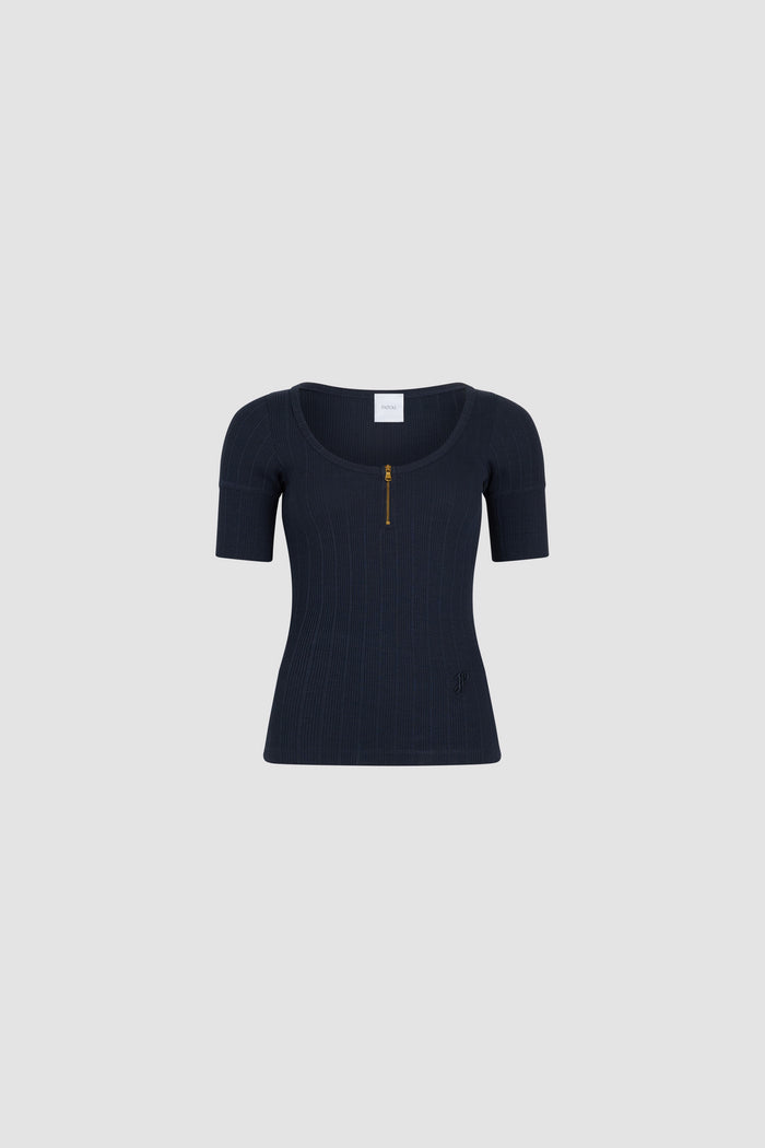 jean patou T-shirt à encolure arrondie en coton bio mélangé côtelé Navy Black