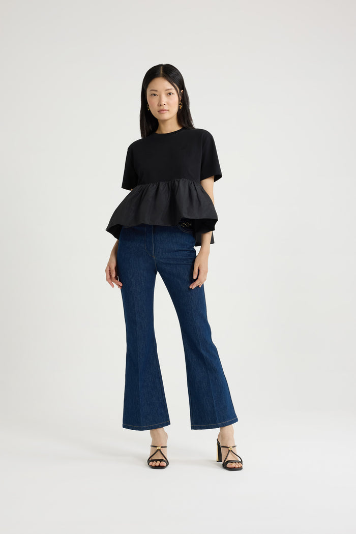 Jean Patou T-shirt à Volant En Coton Bio Et Faille Black
