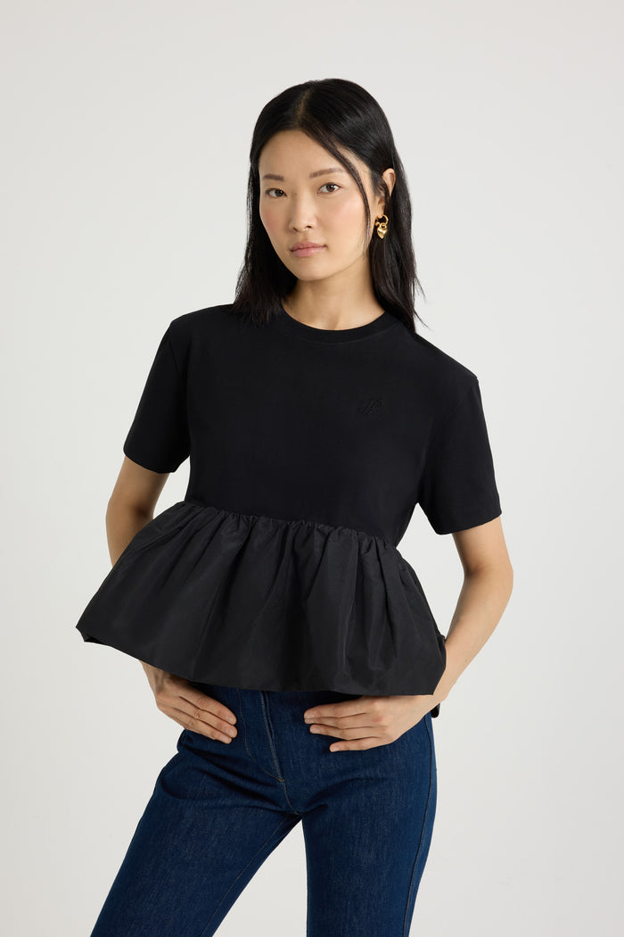 Jean Patou T-shirt à Volant En Coton Bio Et Faille Black