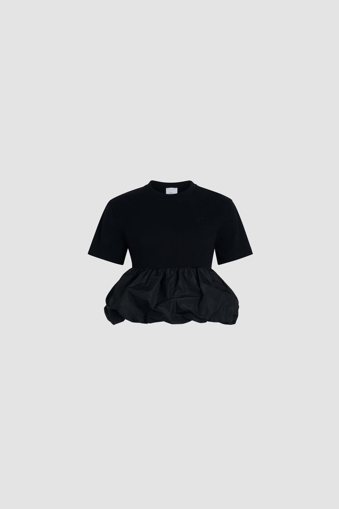 jean patou T-shirt à volant en coton bio et faille Black