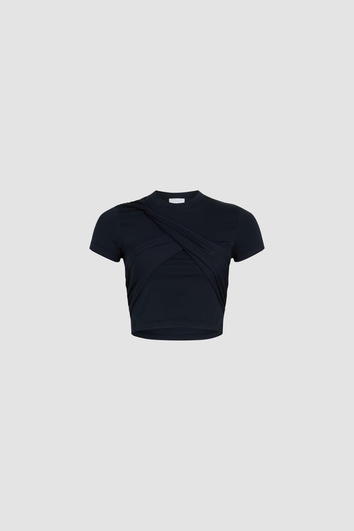 jean patou T-shirt court drapé en coton bio stretch Navy Black