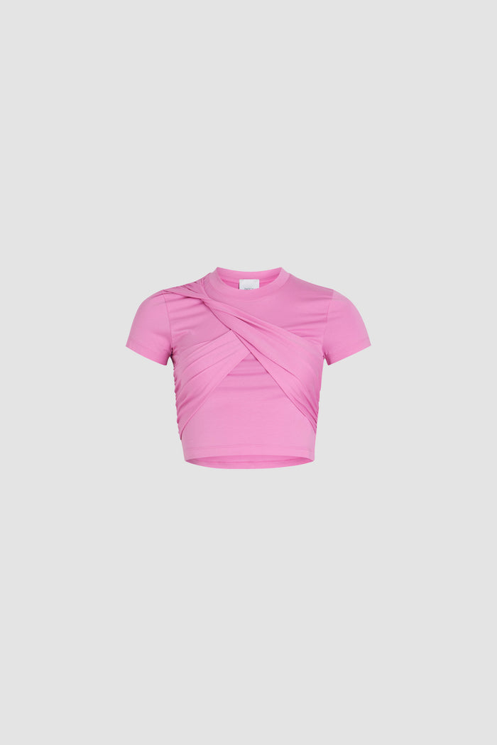 jean patou T-shirt court drapé en coton bio stretch Pink