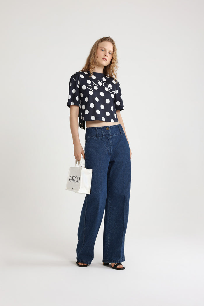 Jean Patou T-shirt Fendu à Logo Patou En Coton Bio Imprimé Navy Polka Dots