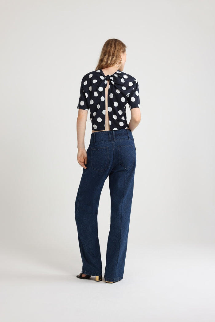 Jean Patou T-shirt Fendu à Logo Patou En Coton Bio Imprimé Navy Polka Dots