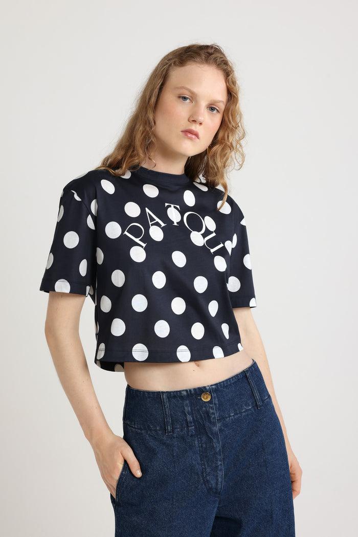 Jean Patou T-shirt Fendu à Logo Patou En Coton Bio Imprimé Navy Polka Dots