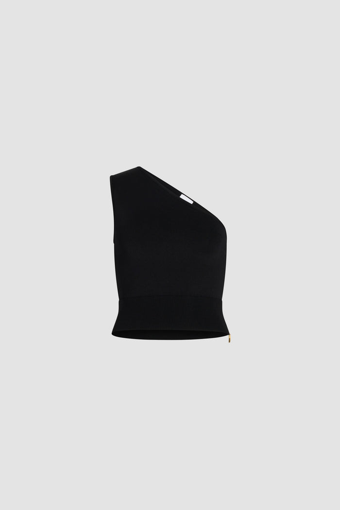 jean patou Top asymétrique en crêpe technique Black