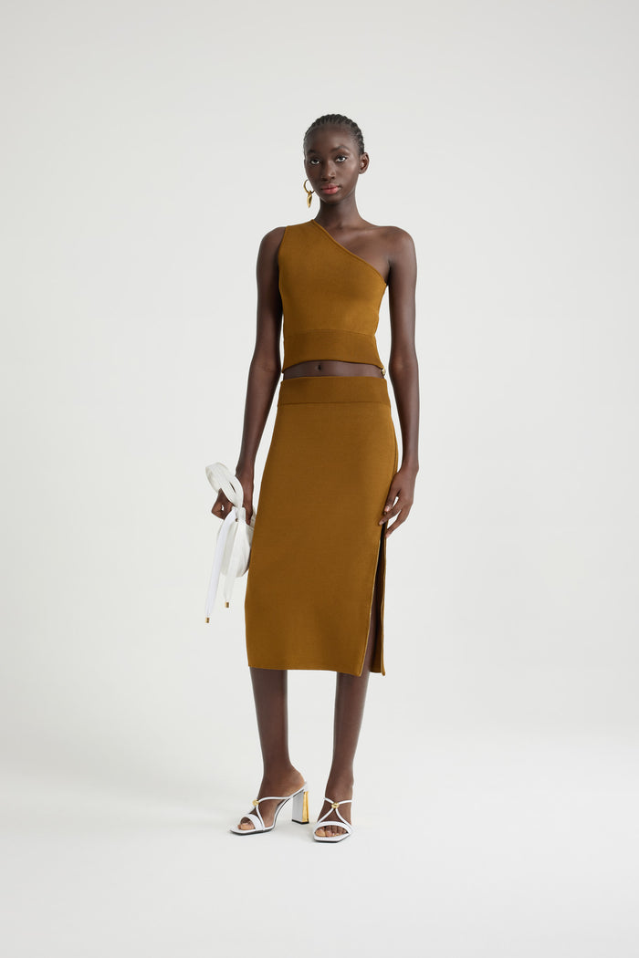 Jean Patou Top Asymétrique En Crêpe Technique Caramel