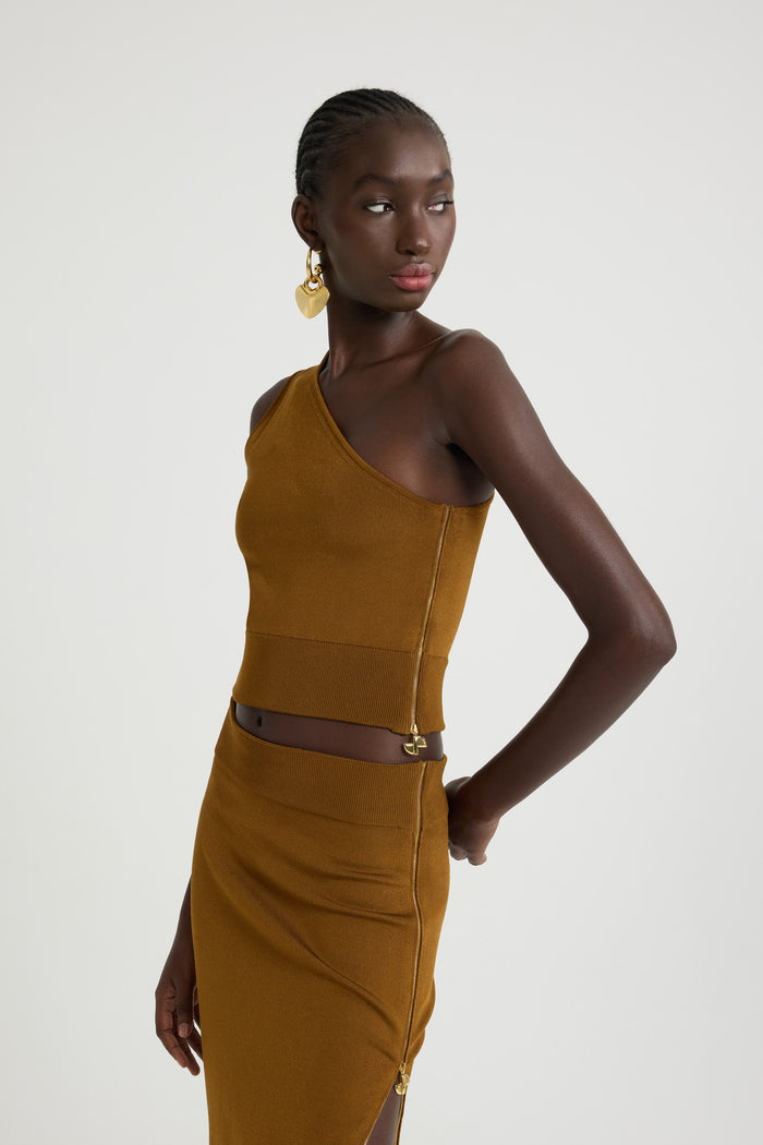 Jean Patou Top Asymétrique En Crêpe Technique Caramel